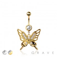 316L SURGICAL STEEL BUTTERFLY DANGLE BELLY BUTTON NAVEL RING 